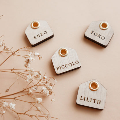 EMA // wooden hut pet tag